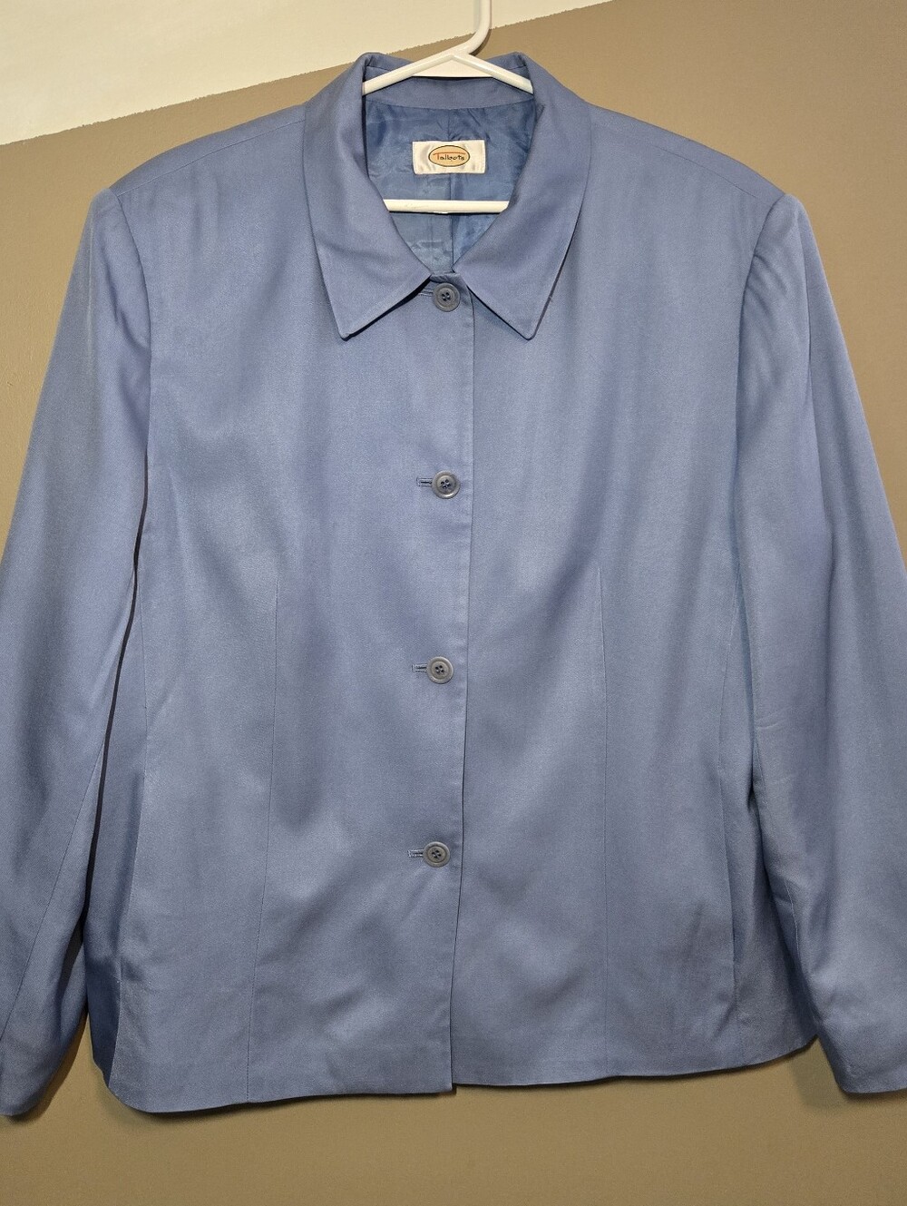 Talbots Women's Blue Silk & Wool Blazer Buttons Pockets Shoulder Pads Size XL